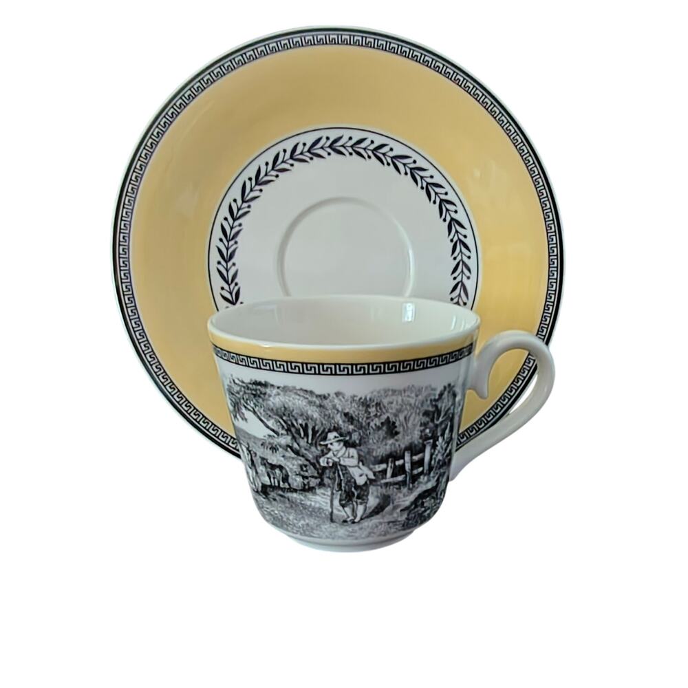 Villeroy & Boch Audun Cup Saucer Yellow Black White Porcelain Germany